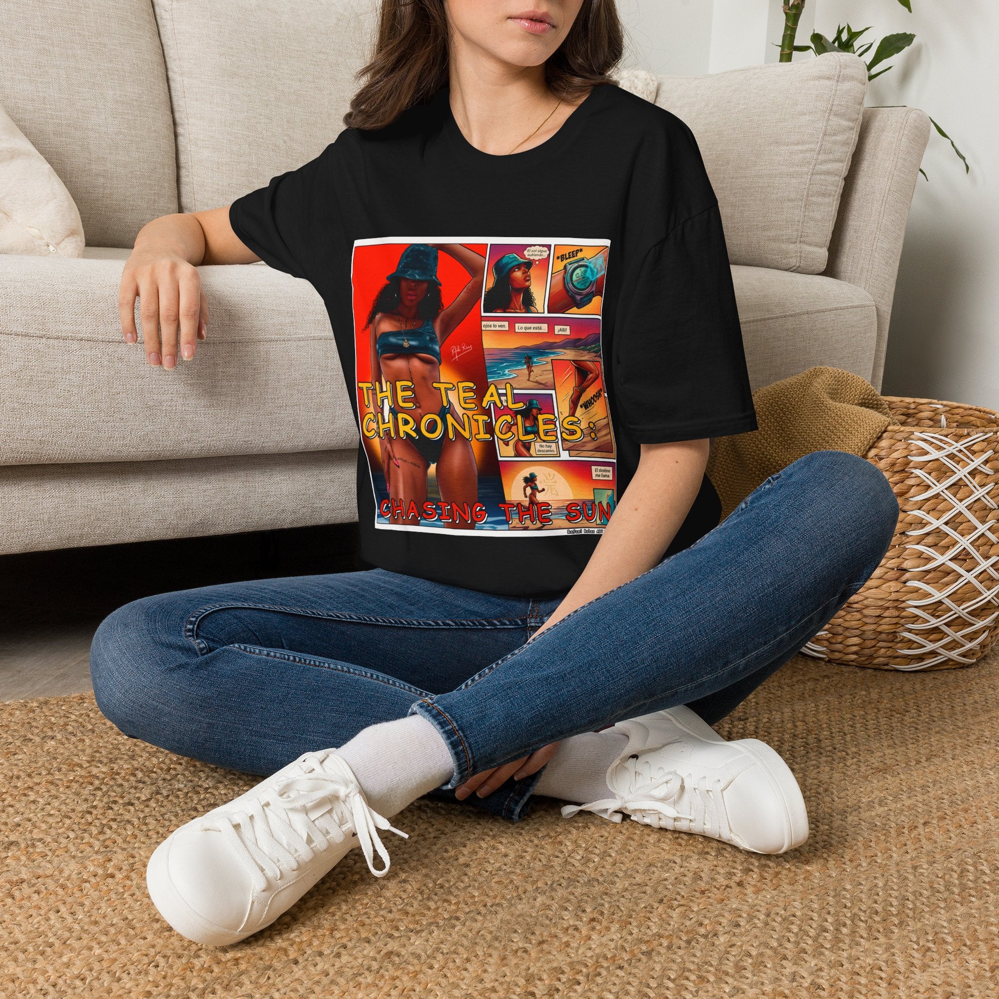 Graphic T-Shirt — "The Teal Chronicles" Retro Comic Surf Art