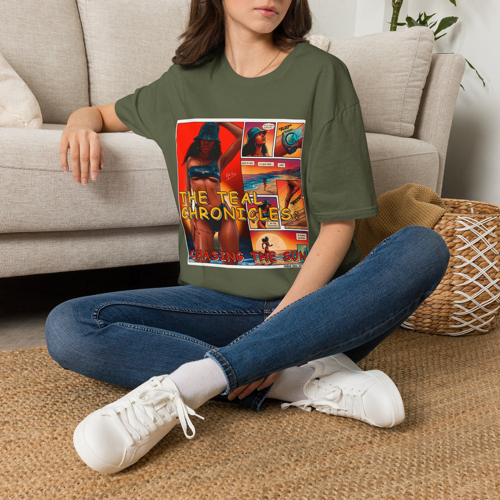 Graphic T-Shirt — "The Teal Chronicles" Retro Comic Surf Art