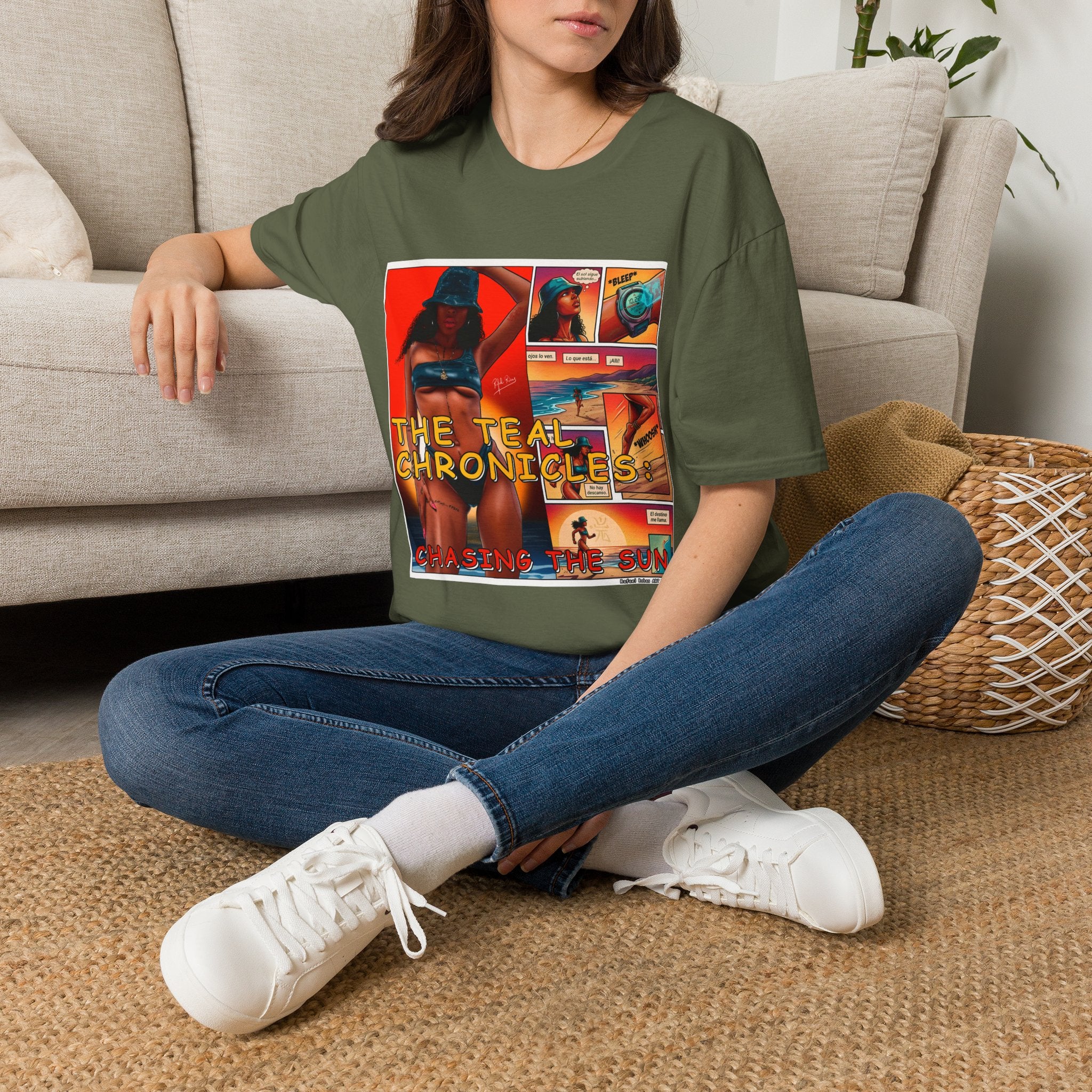 Graphic T-Shirt — "The Teal Chronicles" Retro Comic Surf Art