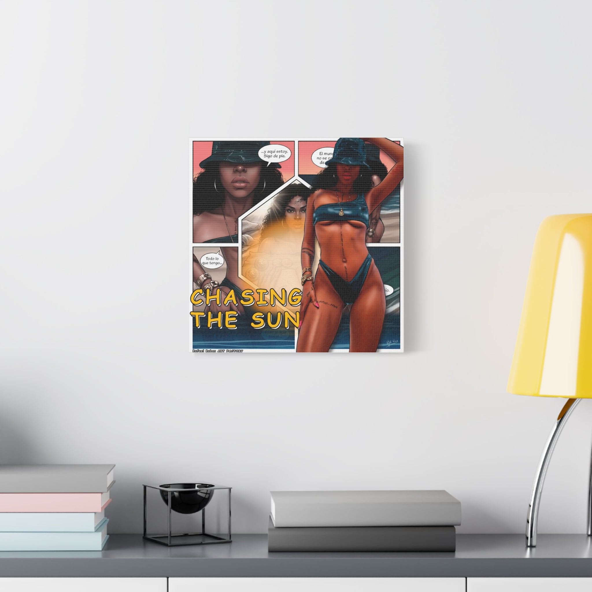 Chasing the Sun Canvas Art — Tropical Pinup Comic Print