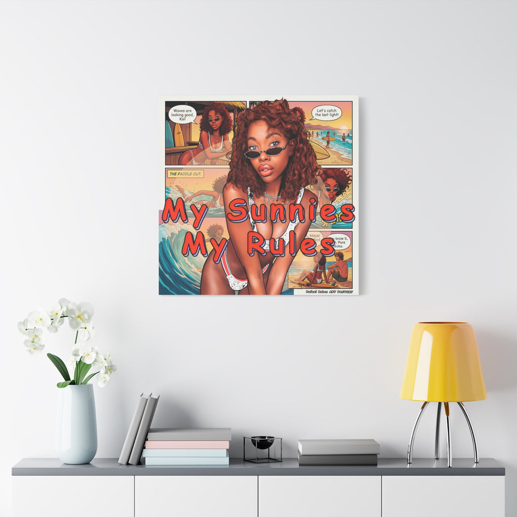 Canvas Wall Art — "My Sunnies My Rules" Beach Comic Print