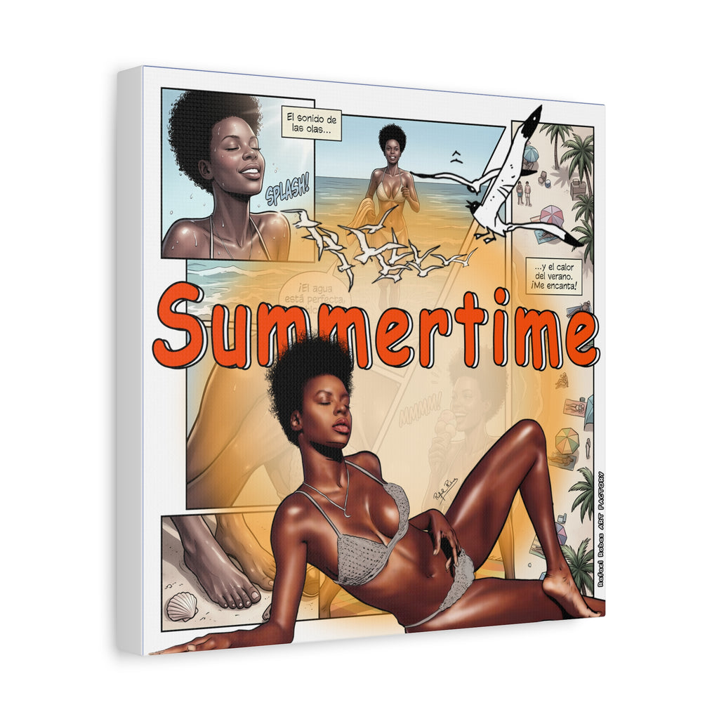Summertime Beach Art Canvas - Retro Comic Afrocentric Pinup Wall Decor