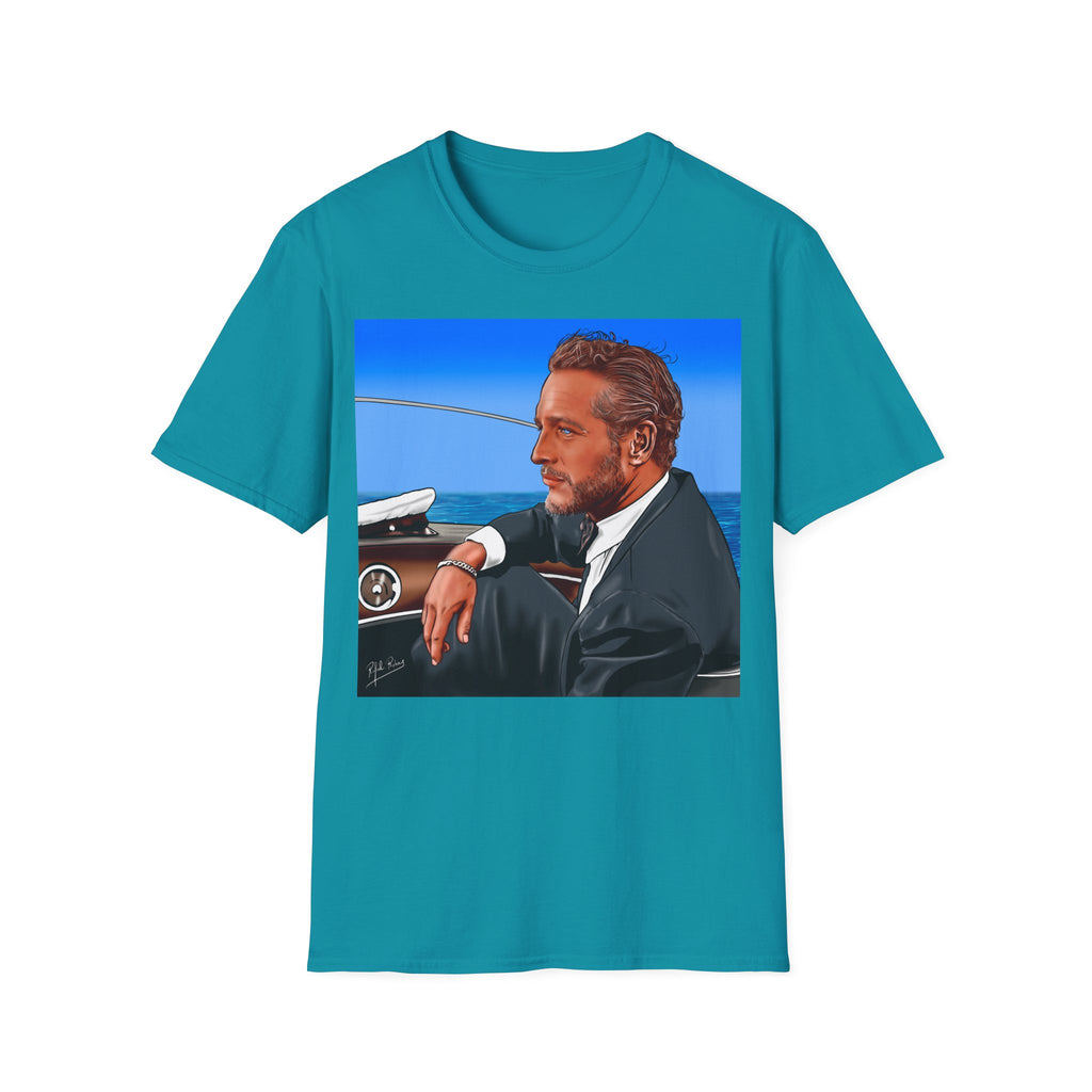 Classic Convertible Portrait T‑Shirt — Retro Gentleman Driving Design