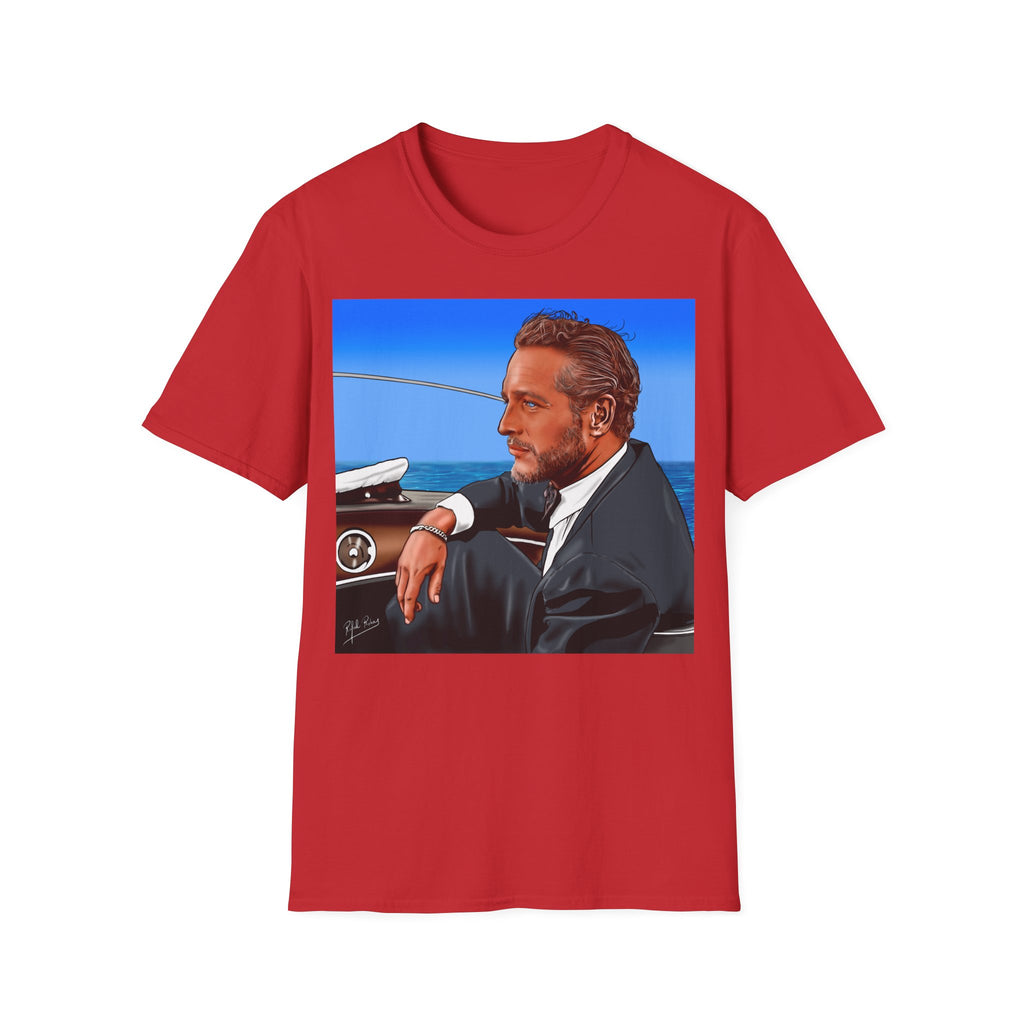 Classic Convertible Portrait T‑Shirt — Retro Gentleman Driving Design