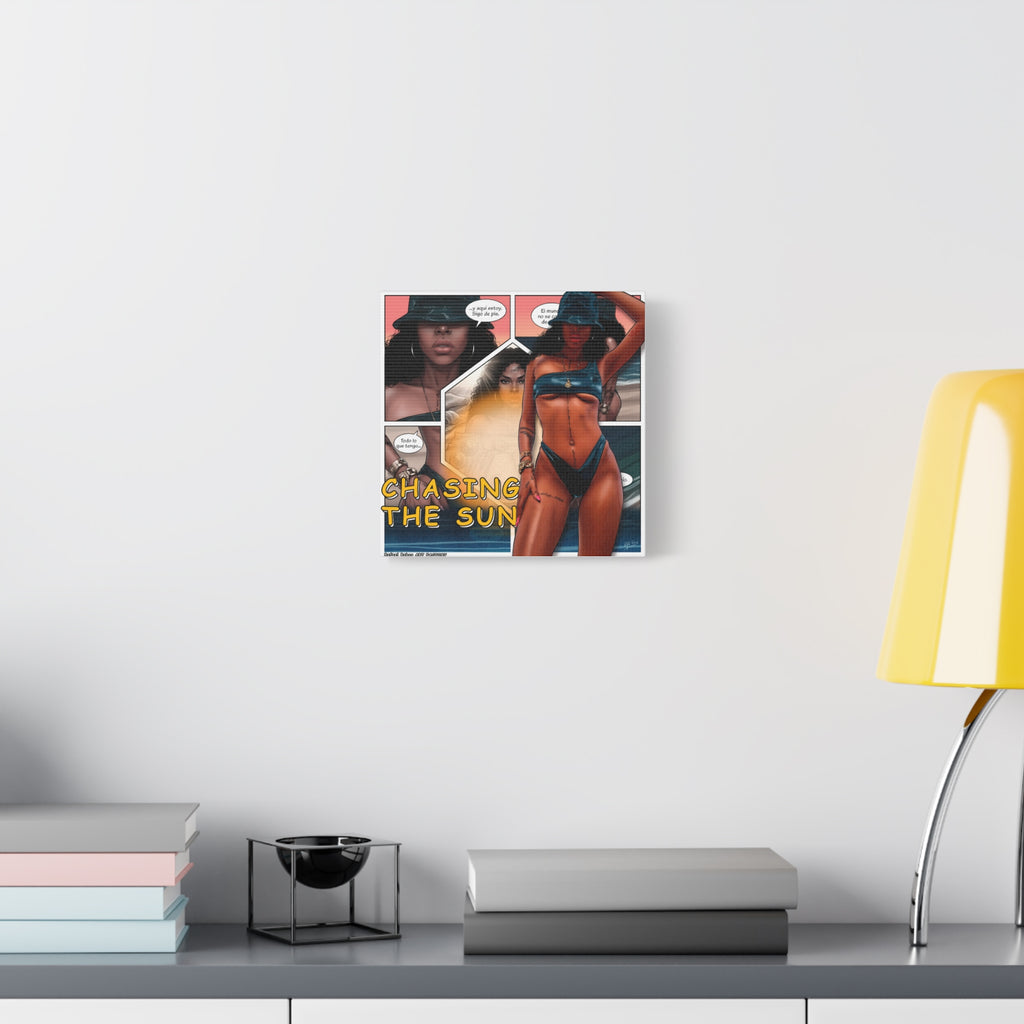 Chasing the Sun Canvas Art — Tropical Pinup Comic Print