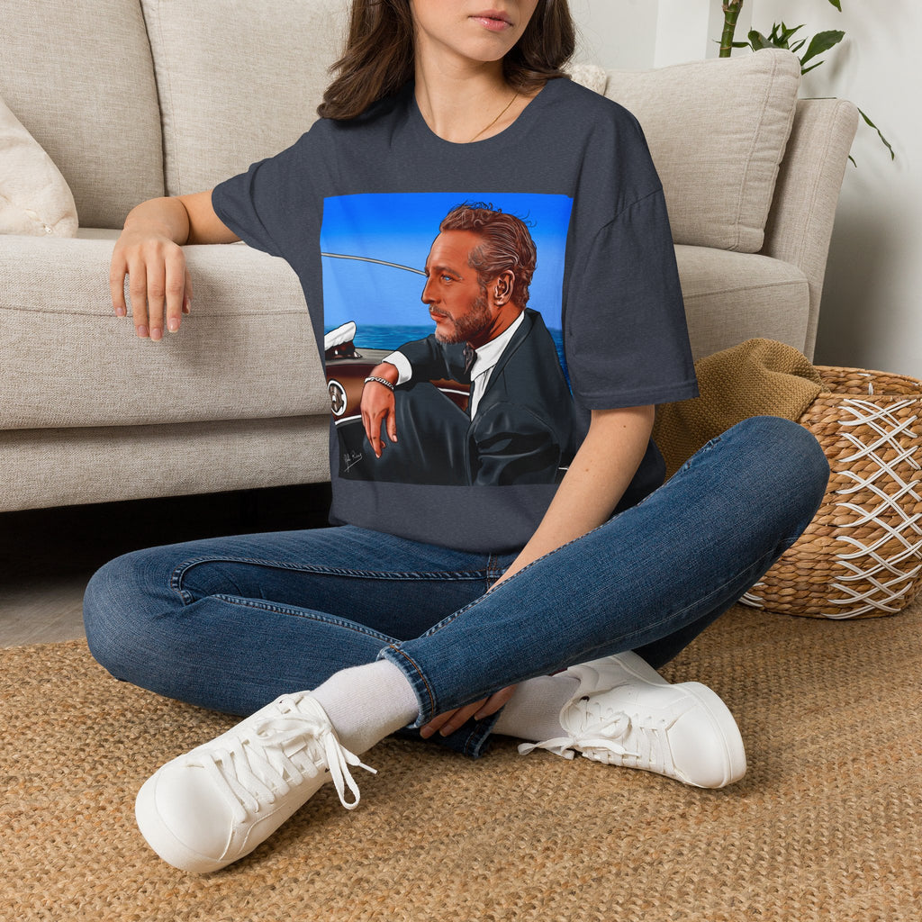 Classic Convertible Portrait T‑Shirt — Retro Gentleman Driving Design