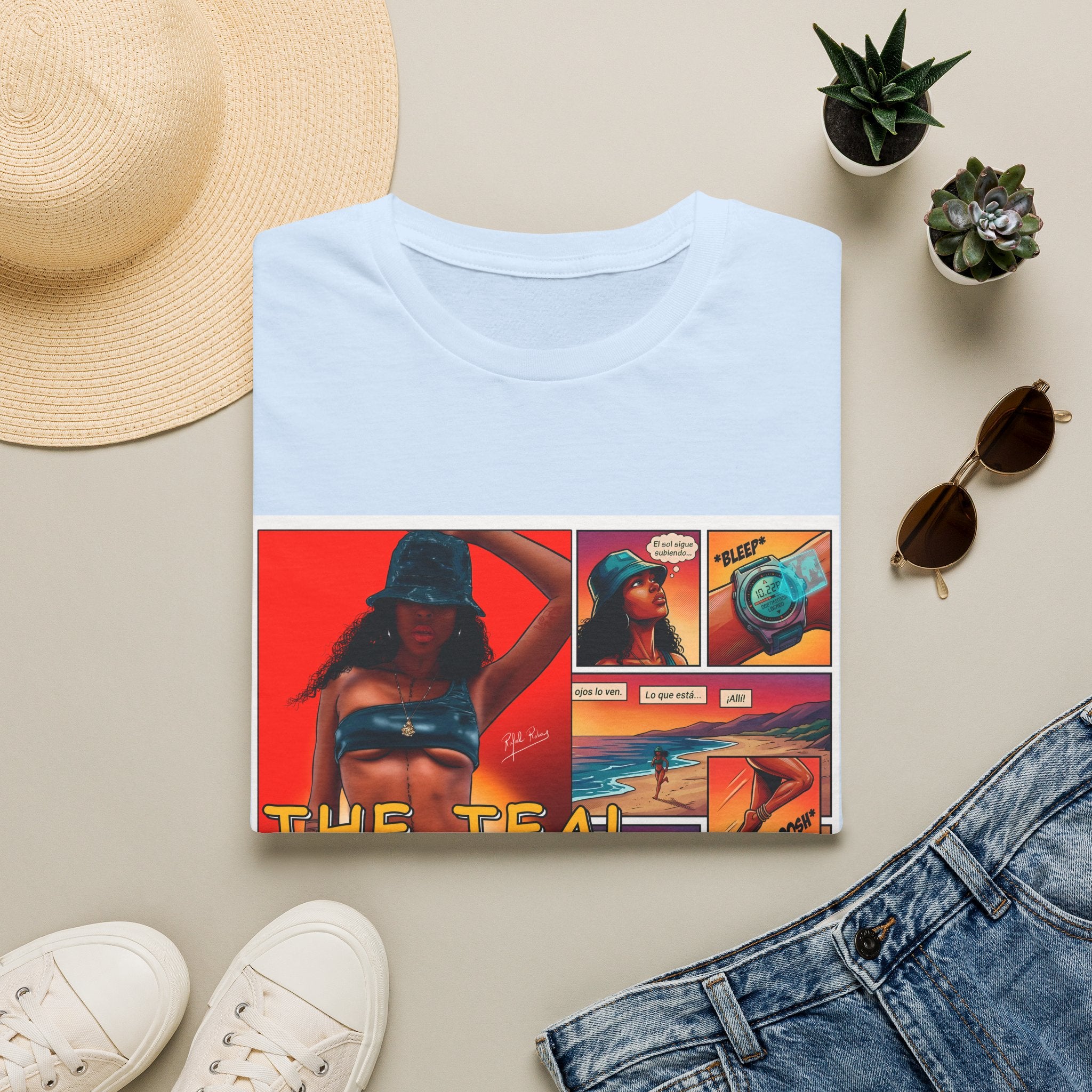 Graphic T-Shirt — "The Teal Chronicles" Retro Comic Surf Art