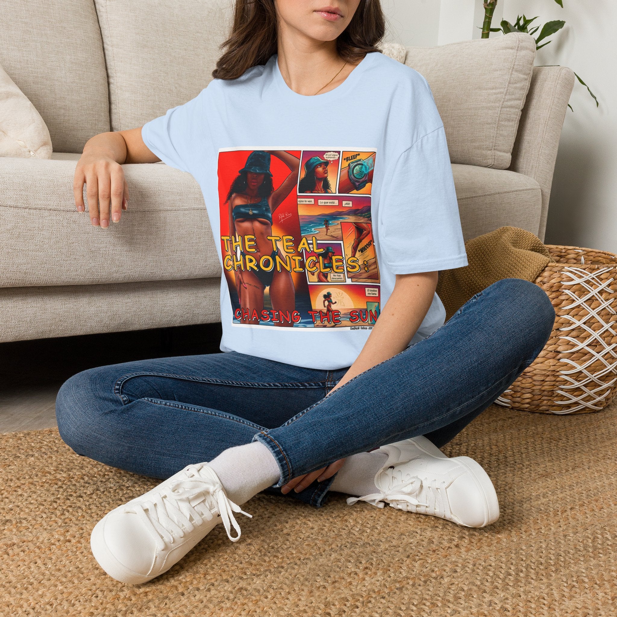 Graphic T-Shirt — "The Teal Chronicles" Retro Comic Surf Art