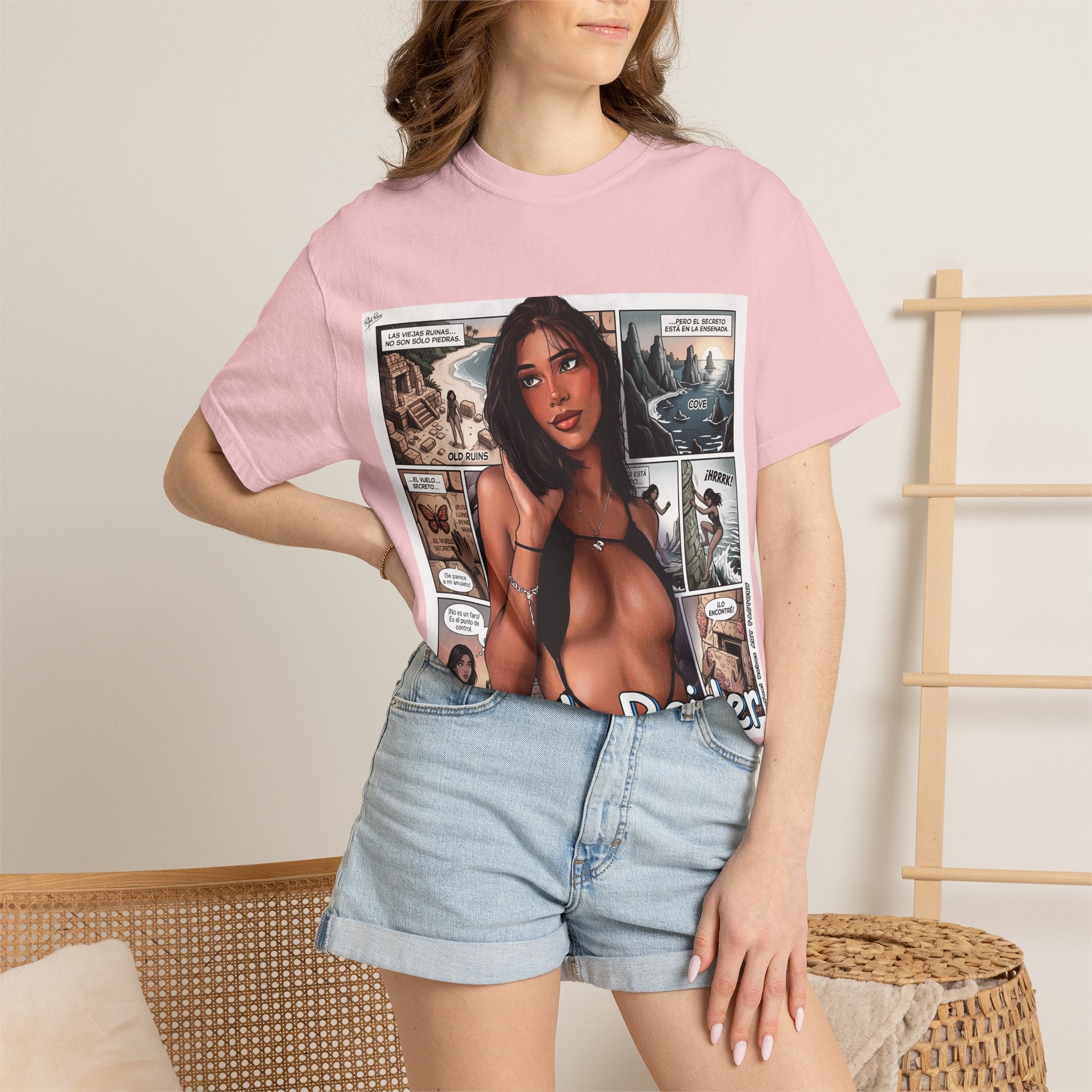 Graphic Tee — "Beach Raider" Pinup Comic Art T-Shirt