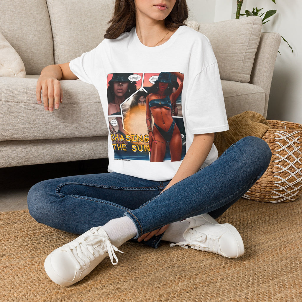 Graphic Swim Babe T-Shirt — "Chasing the Sun" Comic Panel Tee