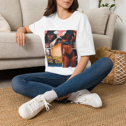 Graphic Swim Babe T-Shirt — "Chasing the Sun" Comic Panel Tee