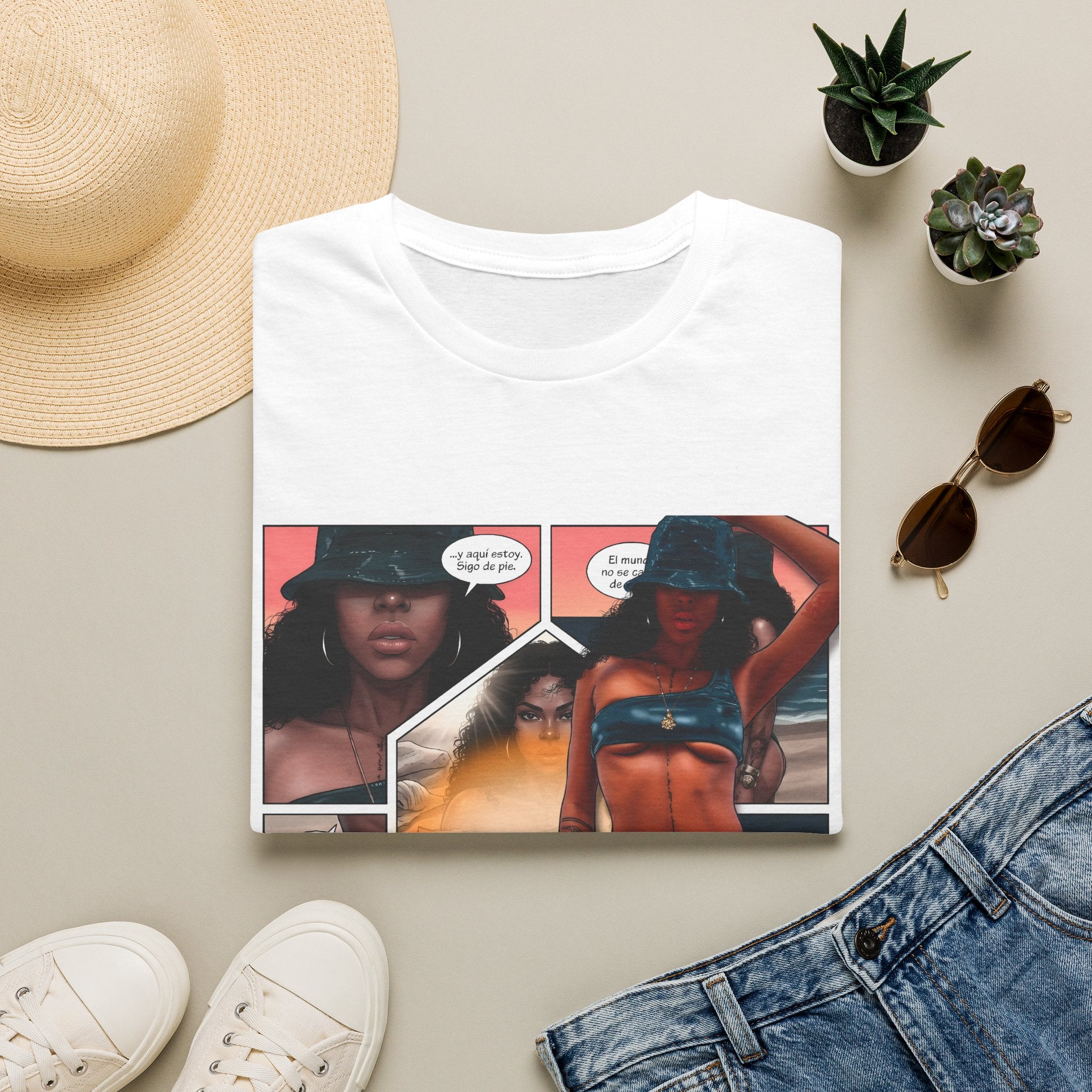 Graphic Swim Babe T-Shirt — "Chasing the Sun" Comic Panel Tee